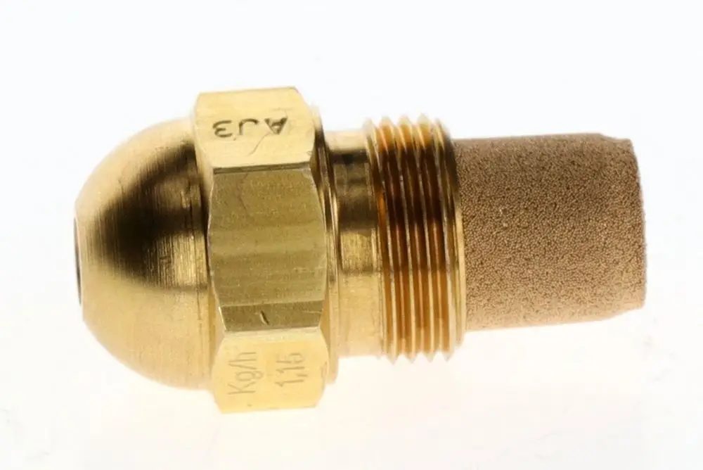 BOSCH Öldüse aus Messing mit kugelförmigem Kopf und einem zylindrischen Ansatz, ausgestattet mit einem porösen Filter.